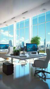 work in a beautiful, white, modern corporate office space Vertical Mobile  Wallpaper AI Generated 31596505 Stock Photo at Vecteezy