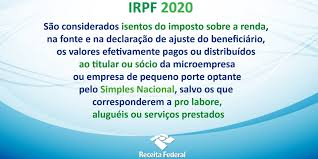 A restituição imposto de renda é apurada na ocasião da declaração do irpf (imposto de renda pessoa física). Receita Federal On Twitter Irpf 2020 Rendimentos Isentos Para Mais Orientacoes Sobre O Irpf 2020 Acesse O Perguntas E Respostas Https T Co 8furu9tkzx Para Acessar Serie De Videos E Podcasts Com Orientacoes Sobre