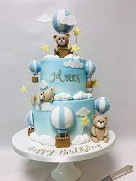 2 Tier Teddy Bear Hot Air Balloon Theme 1st Birthday Cake Boys 1st Birthday Cake Boys First Birthday Cake Baby Boy Birthday Cake