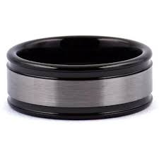 Bandin Mens Black Wedding Band Center Gunmetal Tungsten Ring