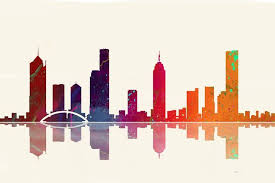 Melbourne Skyline 1 2015 Digital Art Giclee By Marlene Watson Melbourne Skyline Skyline Drawing Skyline Art