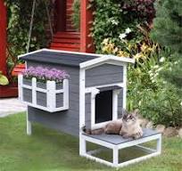 Cat House, Cabin Style Raised Cat, Outdoor Waterproof Ventilate Wooden Cat  House with Deck Porch, Back Door and Side Balcony for Medium and Small ...
