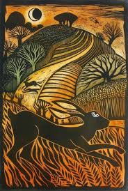 Leaping Hare By Ian Macculloch Linocut Art Art Linocut Prints