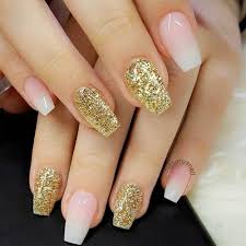 french fade and gold glitter nails