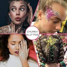 Estanoite Holographic Chunky Glitter Sequins, 12 Colors Mixed Cosmetic  Glitter for Face Body Eye Hair Nail Art Lip Gloss Makeup, Festival Glitter  with ...