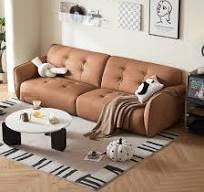 Sofa Lembut Kulit Warna Beige Modern Untuk Ruang Tamu TPS113 ...