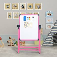 Portable Magnetic Whiteboard Dry Erase Sided Mark Board with Stand Pink