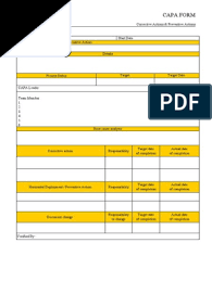 This can be used by compliance officers when formulating a corrective action to resolve the issue and discussing preventive actions to lower the risk of its recurrence: Capa Form Pdf