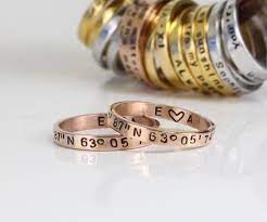 Coordinates Ring 14 K Gold Plated Personalized Ring Gps Etsy Coordinate Rings Personalized Rings Engraved Rings