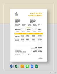 Free Construction Estimate Sheet Template Download 1 Sheets In Microsoft Word Excel Apple Pages Numbers Google Docs Sheets In 2020 Estimate Template Templates Estimate