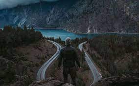 Download Wallpaper 3840x2400 Man Mountains Lake River Tourist Travel 4k Ultra Hd 16 10 Hd Background Hd Backgrounds Background Hypebeast Wallpaper