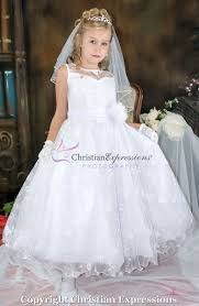 Lace First Communion Dress With Sheer Neckline Long Length First Communion Dresses Communion Dresses Girls First Communion Dresses