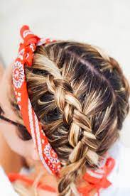 How To Wear A Bandana Scarf In Your Hair Red White Denim Short Hair Styles Long Hair Styles Braids For Long Hair