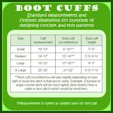 sizing chart for calf boot cuffs crochet basics how