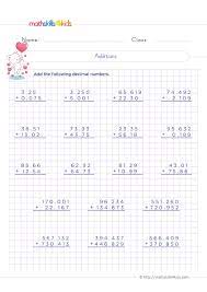 adding and subtracting decimals worksheets pdf for grade 5 fifth grade operation with decimals