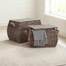 Zuzu Rectangular Handwoven Basket With Lid Crate And Barrel Storage Baskets With Lids Hand Woven Baskets Wicker