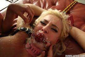 Blonde slave Andi Anderson gets gagged then penetrated and splashed in  sticky male juice
