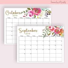 Wall Calendar 2019 Printable Floral Watercolor Horizontal Large Wall Sunday Start Large Ca Calendar Printables Calendar Monthly Planner Calendar 2019 Printable