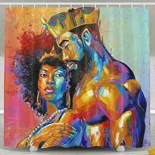 Romantic Afro Black King With Queen Shower Curtain Bathroom Decor Black Artwork Black Art Female Art