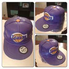 Lakers Basketball Snap Back Hat Cap Fondant Cake Creative Cake Ideas Laker Party Cute Cakes