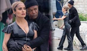 Salma hayek, ryan reynolds and samuel l. Salma Hayek Wows In Boob Baring Pvc Catsuit On Set Of New Movie With Samuel L Jackson Celebrity News Showbiz Tv Express Co Uk