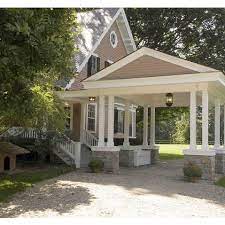 Porte Cochere Style Carport Three Bays One Column Dividing Each Stone Bases Hip Roof Carport Designs Carport Pergola Carport