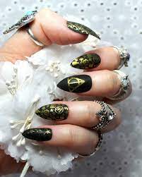 Press On Harry Potter Inspired Nails Stiletto Coffin Round Square Fake Nails Etsy Harry Potter Nails Fake Nails Harry Potter Nails Designs