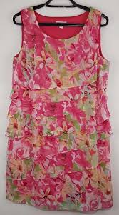 Dressbarn Womens Pink White Floral Knee Length Layered Sleeveless Size 16 Dress Dressbarn Sheath An Womens Size 16 Dresses Pink Dress Women Size 16 Dresses