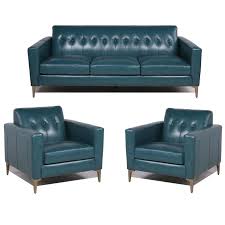 Caffrey 40 wide tufted genuine leather top grain leather armchair. 3 Piece Tufted Back Leather Sofa Set With 2 Accent Chairs In Turquoise Walmart Com Walmart Com