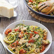 Easy Zoodle Bake Recipe Yummly Recipe Zoodle Recipes Lemon Garlic Chicken Spiralizer Recipes