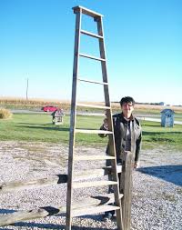 Vtg wood step ladder shabby chic, hand painted ,farm country barn shelf antique. 9 Foot Half Step Ladder Shelf Vintage Antique Shelving