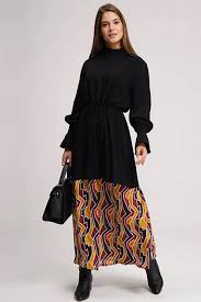 Mizalle Siyah Alti Desenli Uzun Elbise Online Satis Indirimli Satin Al Uzun Elbise The Dress Moda Stilleri