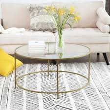 vasagle table basse ronde plateau en verre trempe armature metallique doree table de salon bout de round glass coffee table coffee table living room table