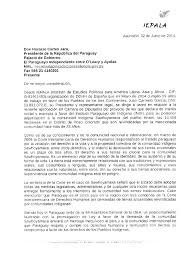 Presidencia de la república del paraguay, asunción, paraguay. Carta Al Presidente De La Republica Del Paraguay Don Horacio Cartes Jara 1