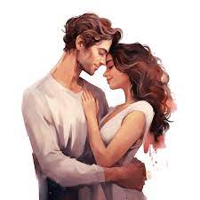 زوجان في الحب يعانقان وينظران إلى عيون بعضهما البعض بمفهوم الحنان لعيد الحب  في عيد الحب, زوجين الكرتون, أحب الكرتون, ثنائي لطيف PNG صورة للتحميل مجانا