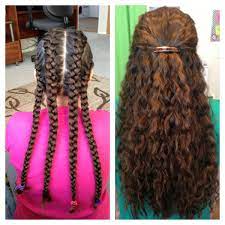 How to keep hair curly Four French Braids Left In Over Night Make For Beautiful Wavy Hair The Next Day Wavy Hair Diy Wavy Hair Overnight Hair Styles