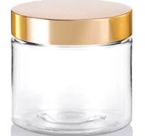 4 oz Clear Plastic Jar with Metal Gold Overshell Lid (12 Pack)