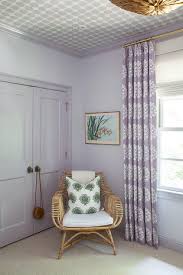 Lilac Bedroom With Purple Block Print Curtains Transitional Bedroom