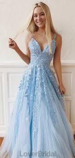 Cheap Blue Lace A Line Long Evening Prom Dresses Evening Party Prom Dresses 12228 Blue Lace Prom Dress Light Blue Prom Dress Prom Dresses For Teens