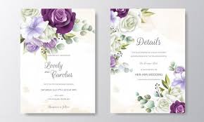 Wedding Invitation Card Template Set With Beautiful Floral Leaves In 2020 Wedding Invitation Vector Wedding Invitations Romantic Wedding Invitation Card Template