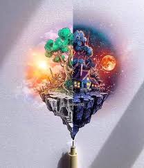 Split Art How To Draw Cool Stuff Nature Landscape During The Day During The Night Colourful Painting Cool Drawings Art Drawings Beautiful Art Drawings