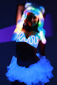Glow Fur Bear Hood With Rainbow Leds White Faux Fur By Neonnancy Glow Costume Rave Outfits Light Up Costumes