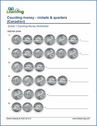 Money worksheets provides free math printable note and coin money worksheets for learning and study. Grade 1 Counting Money Worksheets Nickels And Quarters Canadian K5 Learning
