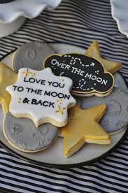Love You To The Moon And Back Cookies Baby Shower Great For Gender Neutral The Bake Boutique Moon Baby Shower Space Baby Shower Gender Neutral Baby Shower
