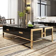 Jocise Contemporary White Black Rectangular Storage Coffee Table With Drawers Lacquer Gold Base In 2020 Rectangular Living Rooms Coffee Table Coffee Table With Drawers