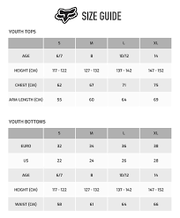 Sif Times Youth Mx Gear Sizing Chart
