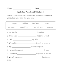 Fill In Vocabulary Worksheets Part 5 Vocabulary Worksheets Vocabulary 4th Grade Vocabulary Words