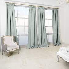 Grace Goldney Duck Egg Ready Made Pencil Pleat Blackout Linen Curtains