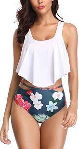 B2prity Women Swimsuits Two Pieces Bathing Suits Ruffled Printed Monokini High Waisted Tankini Bikini Swimsuits Womens Swimsuits Bikini Swimsuits High Waisted