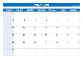Calendars are easy to save as pdf document or print; January 2021 Calendar Calendar Best